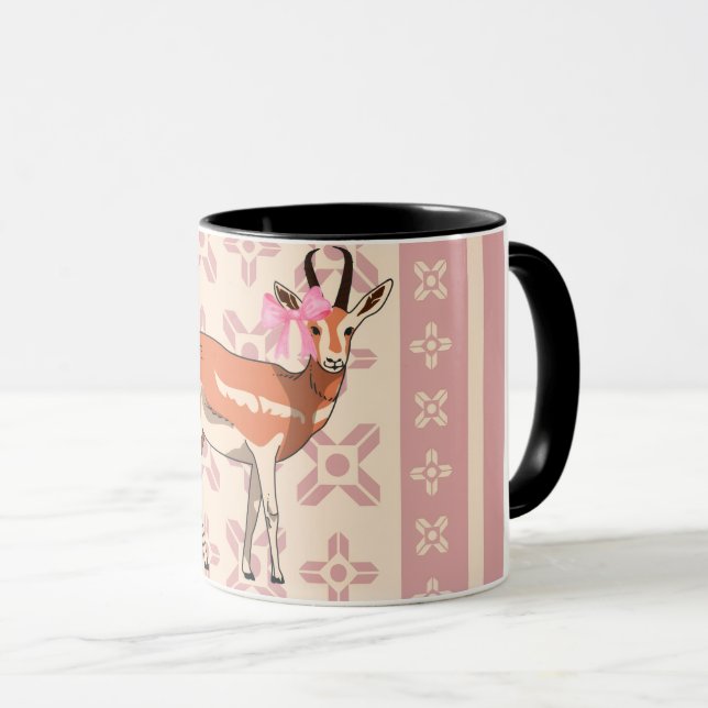 Caneca Cute Pink Doe-patterned Christmas  (Frente Esquerda)