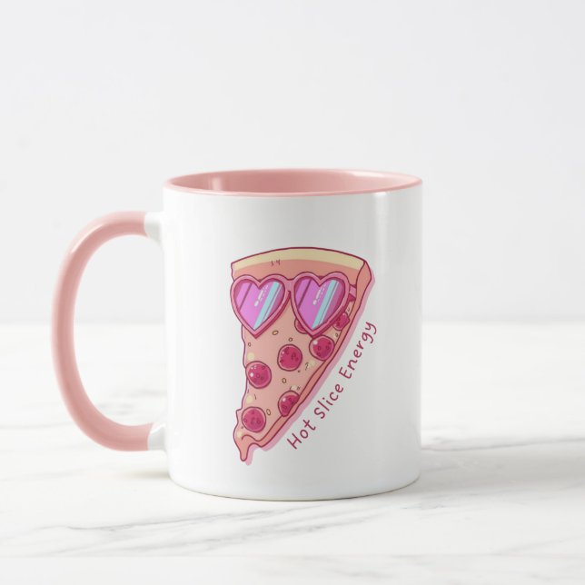 Caneca Cute Pizza Lover Mug with Pink Heart Sunglasses (Esquerda)