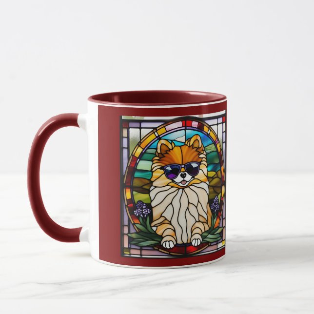 Caneca Cute Pomeranian Stained Glass Coffee Mug (Esquerda)