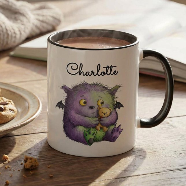Caneca Cute Purple Green Fluffy Monster Buddy (Criador carregado)