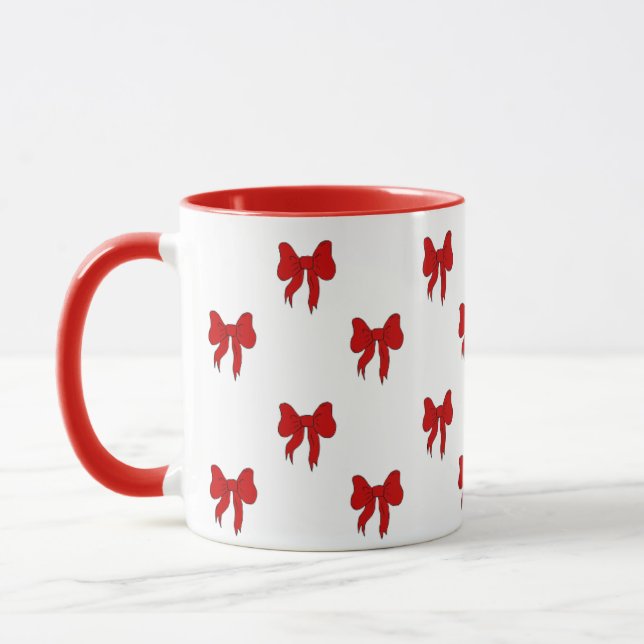 Caneca Cute Red Bow Pattern Mug | Gift for Her (Esquerda)