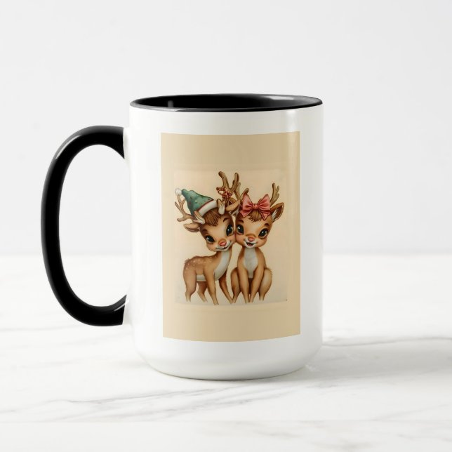 Caneca Cute Reindeer Couple Christmas Mug | Holiday Gift (Esquerda)