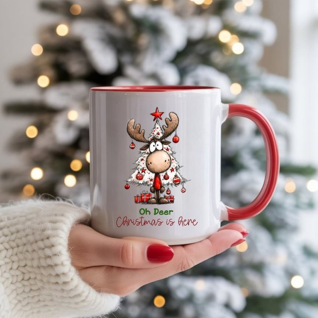 Caneca Cute Reindeer “Oh Deer, Christmas Is Here”  (Criador carregado)