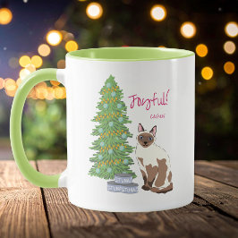 Caneca Cute Siamese Cat with Tuna Joyful Christmas
