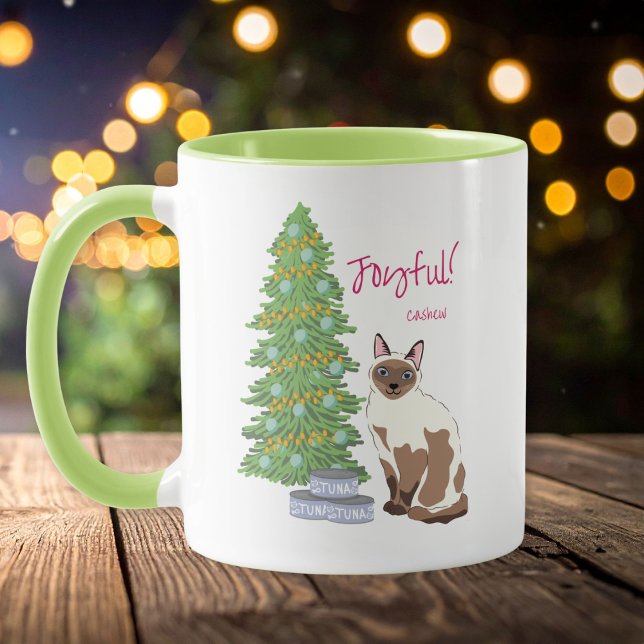 Caneca Cute Siamese Cat with Tuna Joyful Christmas  (Criador carregado)