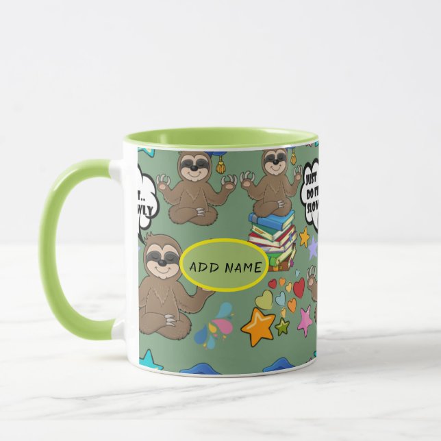 Caneca Cute Sloth Green Patterno Engraçado Faça-O Citar (Esquerda)