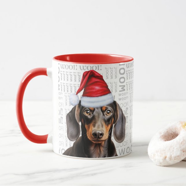 Caneca Cute Smooth Dachshund Lover Christmas Holiday (Com Donut)