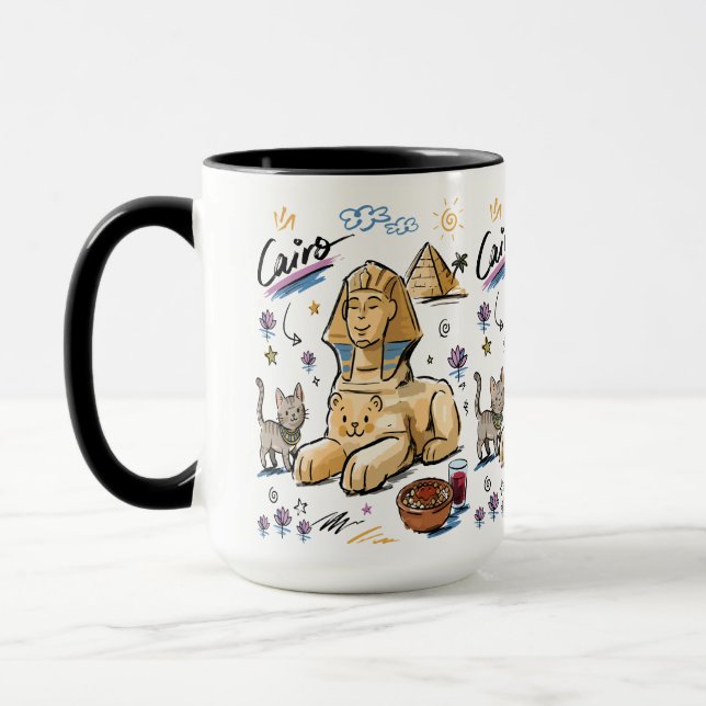 Caneca Cute Sphinx Cairo Egito Arte Doodle (Esquerda)