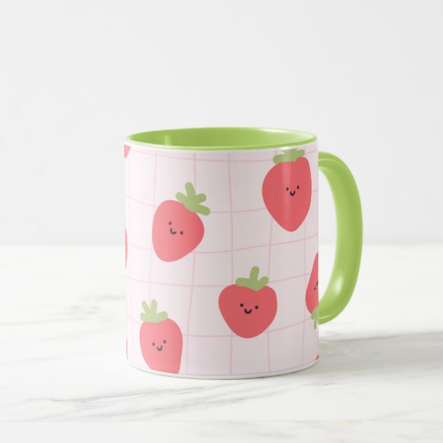 Caneca Cute Strawberry Pattern – Kawaii Strawberry (Frente Esquerda)