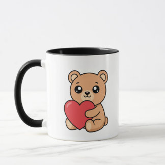Caneca Cute Teddy Bear Holding Red Heart Mug