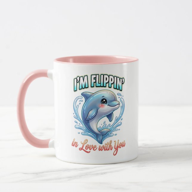 Caneca Cute Valentine Dolphin – I’m Flippin’ in Love (Esquerda)
