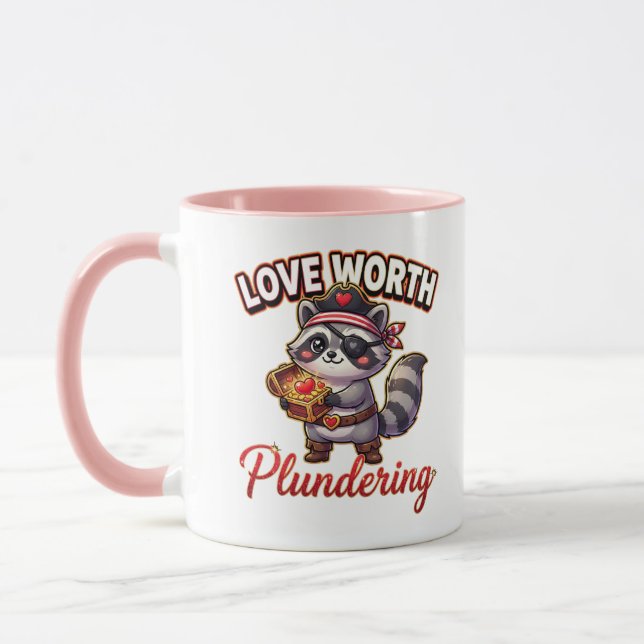 Caneca Cute Valentine Raccoon Pirate-Love Worth Plunderin (Esquerda)