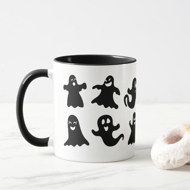 Caneca Cute & Whimsical Friendly Ghost Spirits Halloween (Com Donut)