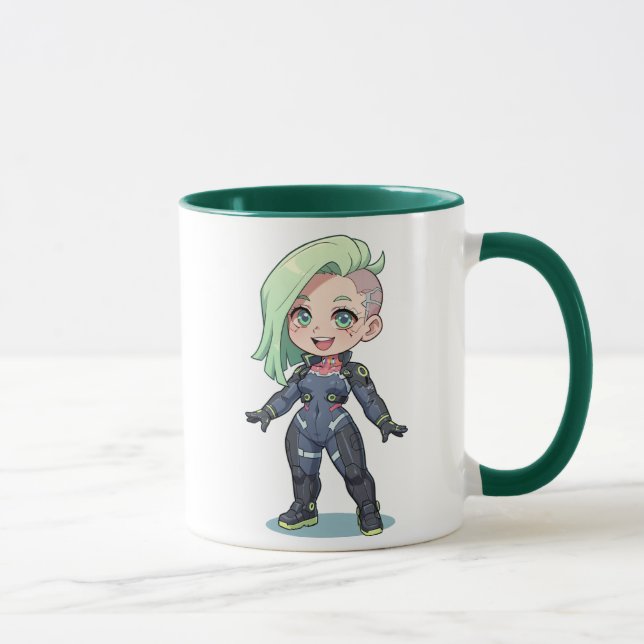 Caneca Cyberpunk Chibi Girl Green Hair (Direita)