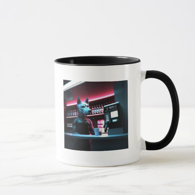 Caneca Cyberpunk Dog Barista AI Gera Arte (Direita)
