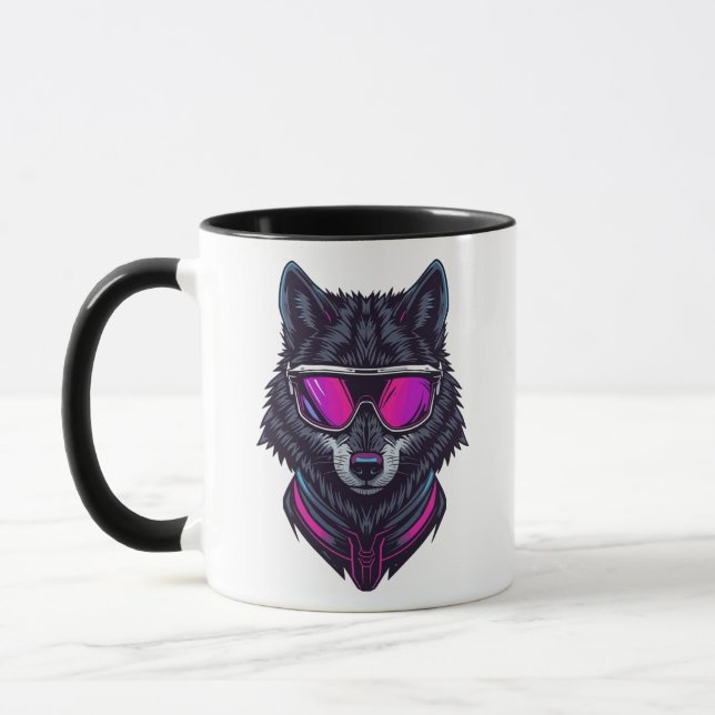Caneca Cyberpunk Wolf Neon Art Personalizable Name Mug -  (Esquerda)