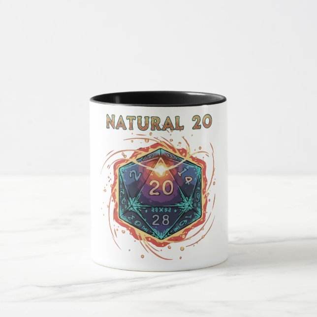 Caneca D20 Flamejante Natural 20 | Crítico Épico de D&D (Centro)