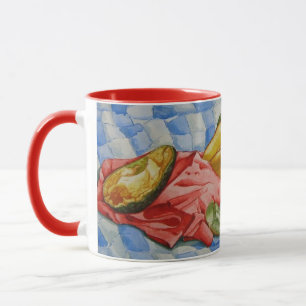Caneca da aguarela pintura da vida ainda de frutas