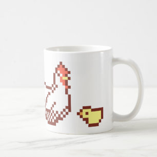 Caneca da arte do pixel da galinha e do pintinho