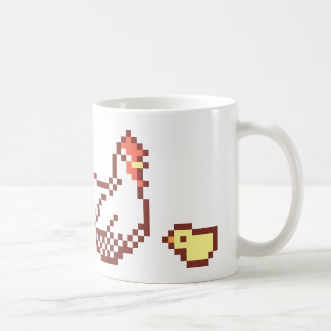 Caneca da arte do pixel da galinha e do pintinho (Direita)