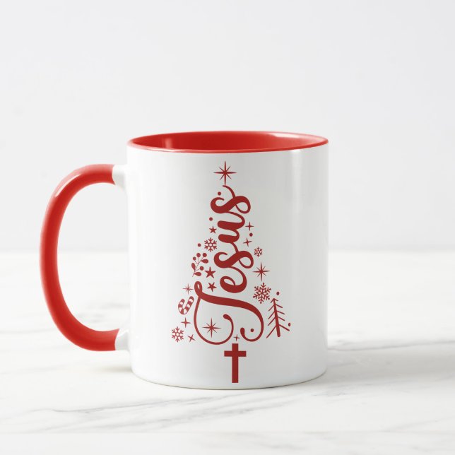 Caneca da Árvore de Natal de Jesus com Cruz e Estr (Esquerda)
