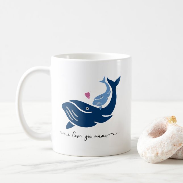 Caneca da baleia, eu te amo mama, caneca de café (Com Donut)