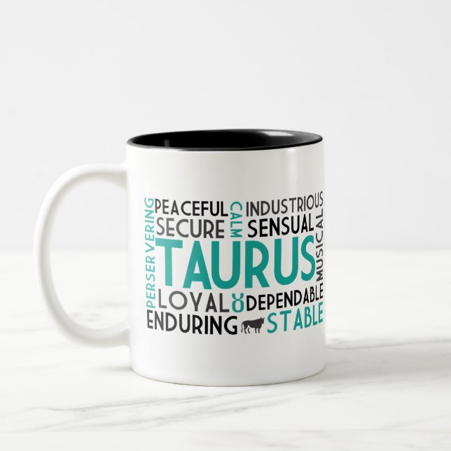 Caneca da colagem da palavra do Taurus (Esquerda)