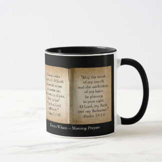Caneca da escritura das orações da manhã