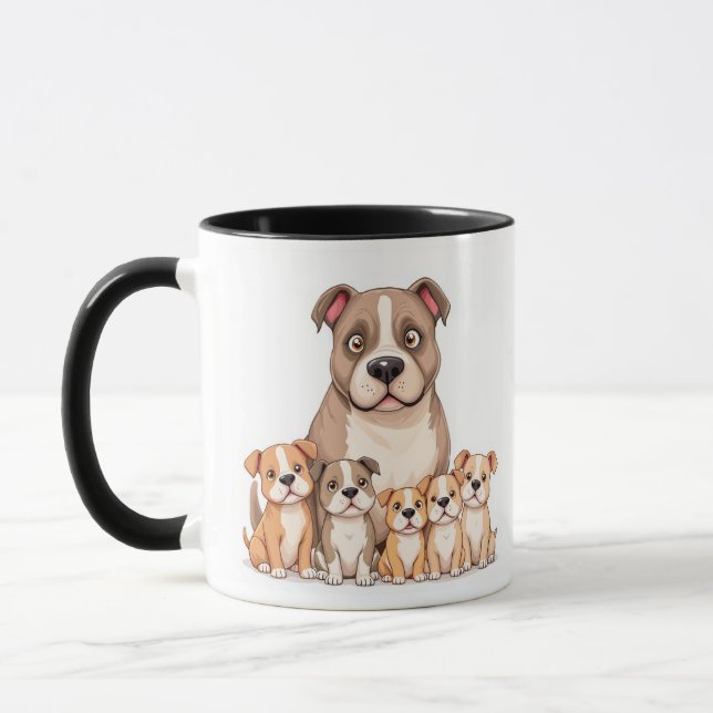 Caneca da Família Pitbull Adorável - Presente Perf (Esquerda)