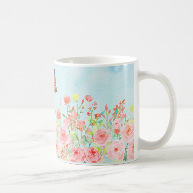 caneca da flor da aguarela dos rosas e das (Direita)