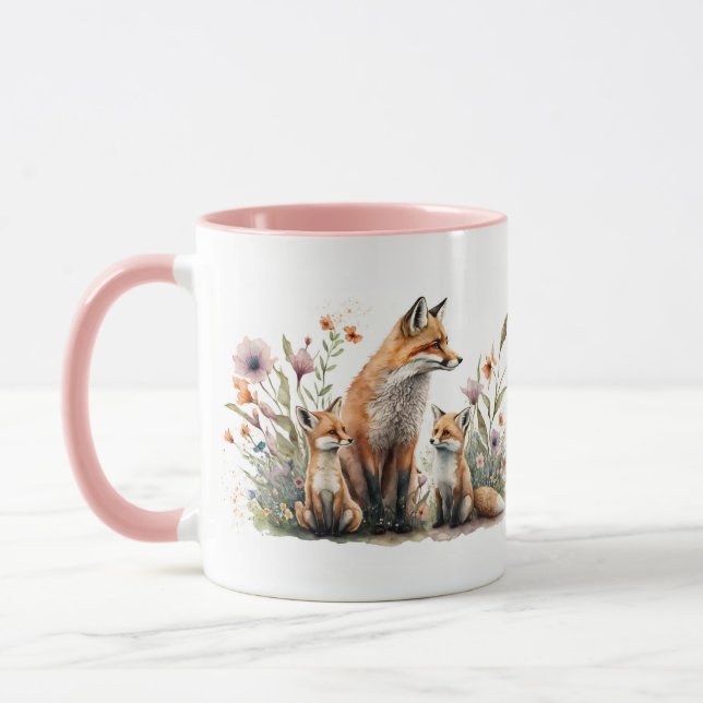 Caneca da Mamãe Raposa Vermelha com Filhote (Esquerda)
