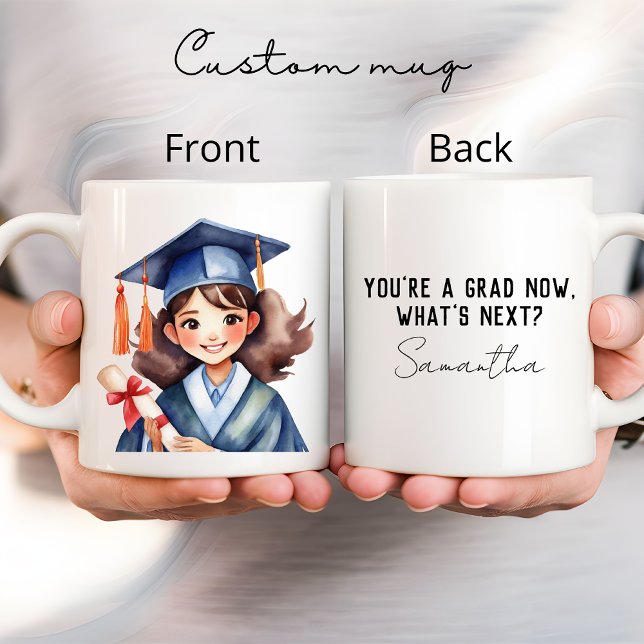 Caneca da menina de formatura, Presente de formatu (graduation mug, grad gift, personalized mug, custom name mug, graduate mug, watercolor mug, student)