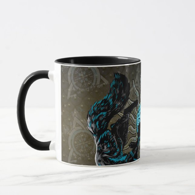 Caneca da Mitologia Nórdica Lua Sol Lobos Viking (Esquerda)