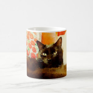 Caneca da pintura do gato preto