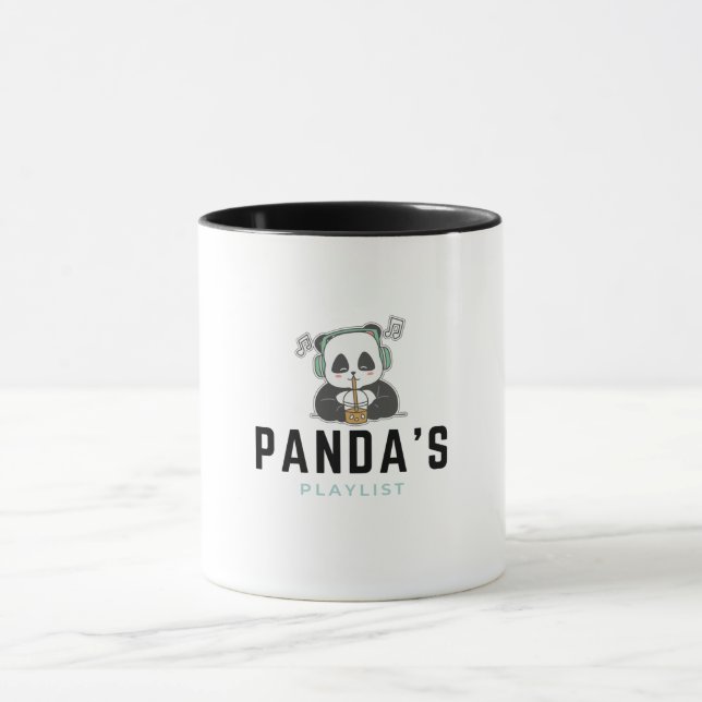 Caneca da Playlist do Panda Fofo Preto e Azul (Centro)