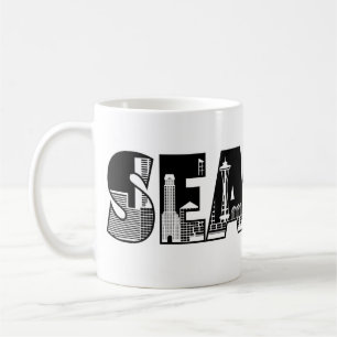 Caneca da silhueta da skyline da cidade de Seattle