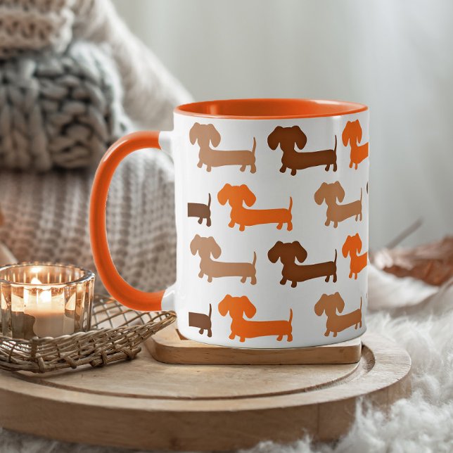Caneca Dachshund Browns & Orange Fall Colors Doxie Love (Cozy dachshund mug in fall colors)