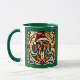 Caneca Dachshund Christmas Stained Glass