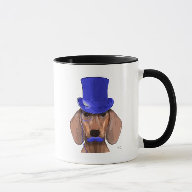 Caneca Dachshund com Chapéu Azul e bigode Azul (Direita)