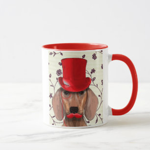 Caneca Dachshund Com Chapéu Vermelho Superior