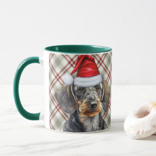 Caneca Dachshund de Cabelo de Arame Xadrez de Férias Cach