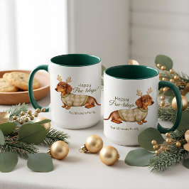 Caneca Dachshund Dog Antlers Christmas Checkered Sweater