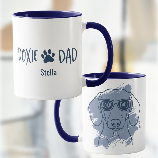 Caneca Dachshund Dog Dad Mug - Custom Name Ice Blue  (Criador carregado)
