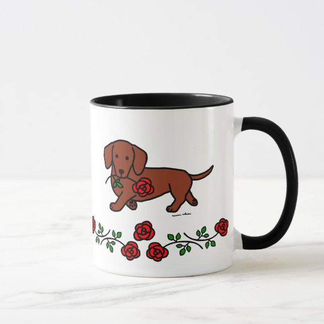 Caneca Dachshund e uns desenhos animados da flor (Direita)