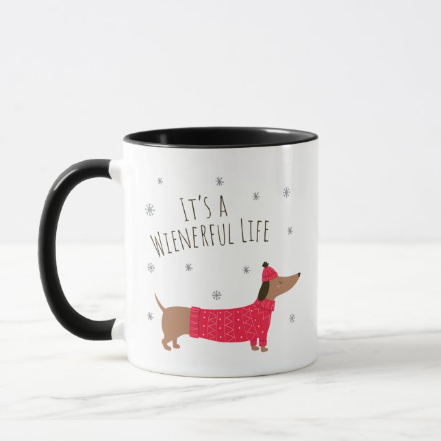 Caneca Dachshund engraçado de Natal (Esquerda)