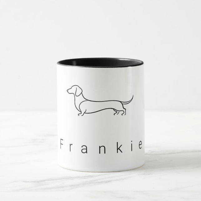 Caneca Dachshund Minimalista Nome Personalizado | Moderno (Centro)