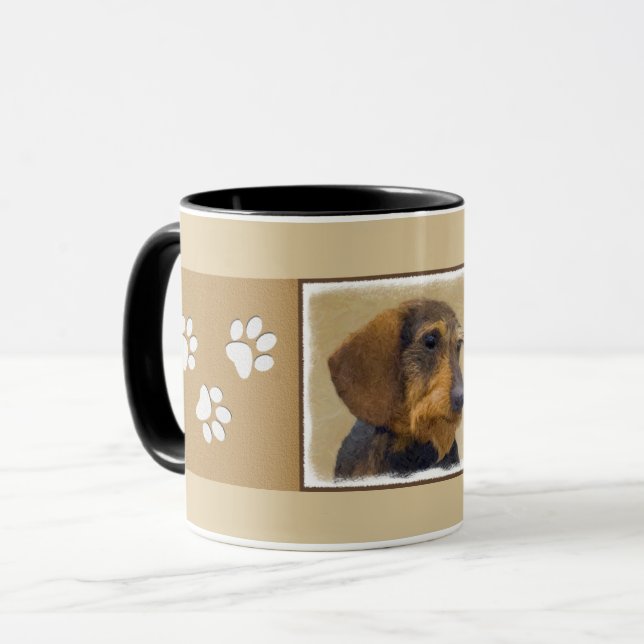 Caneca Dachshund (Wirehaired): Pintura original de cães (Frente Esquerda)