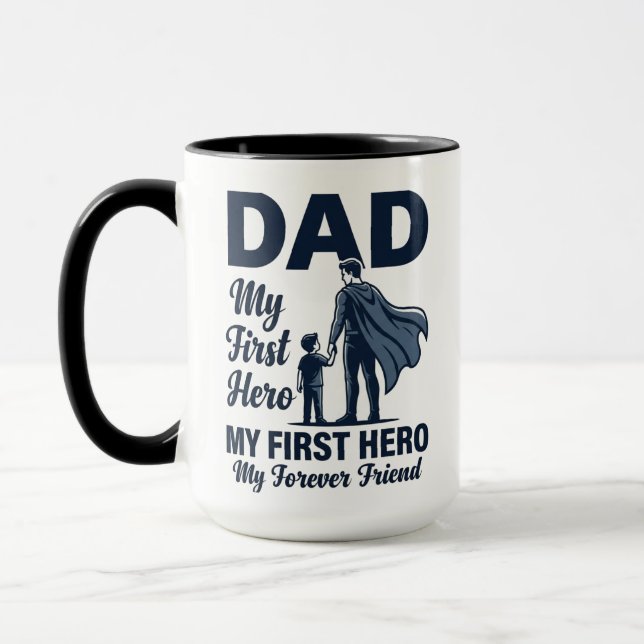 Caneca Dad My First Hero Superhero Fathers Day Mug (Esquerda)
