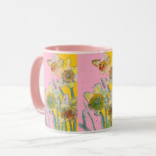 Caneca Daffodil Painting Watercolor Amarelo cor de rosa M