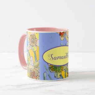 Caneca Daffodil Painting Watercolor Amarelo Púrpura flor